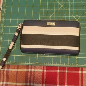 Kate Spade Stripe Zip-Around Wristlet Clutch – Navy & White – NWOT